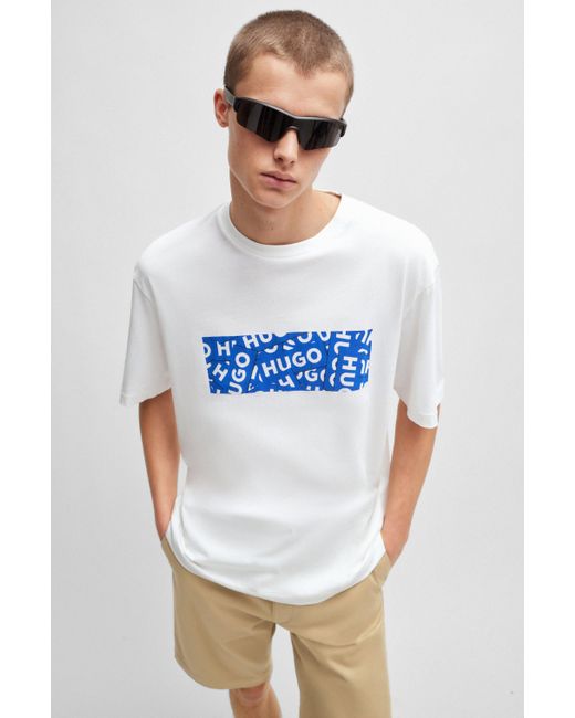 HUGO T-shirt Van Katoenen Jersey Met Logo-artwork in het White voor heren
