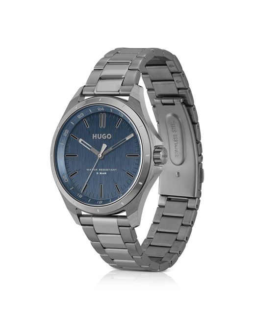 HUGO Blue-dial Watch In Grey-plated Steel for men