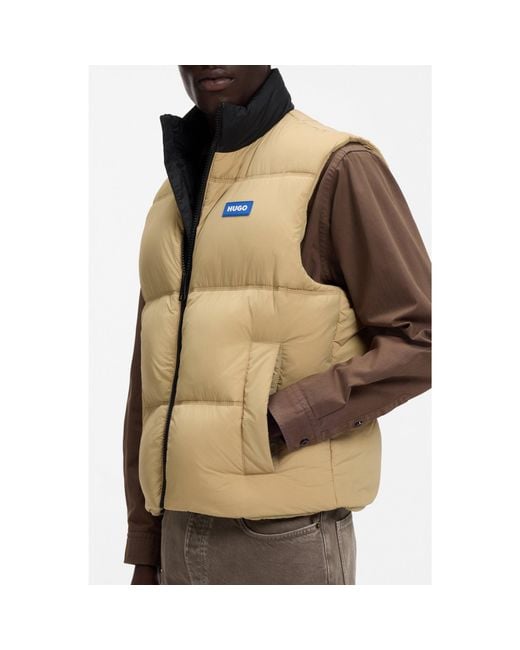 HUGO Metallic Relaxed-Fit Padded Gilet With Logo Badge for men