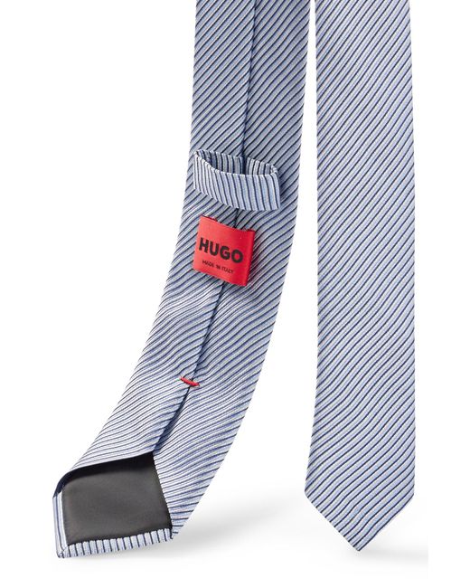 HUGO Blue Diagonal-stripe Tie In Silk Jacquard for men