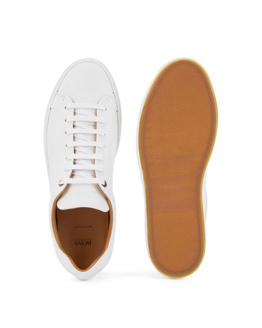 BOSS by Hugo Boss In Italië Vervaardigde Sneakers Van Bewerkt Leer in het White voor heren