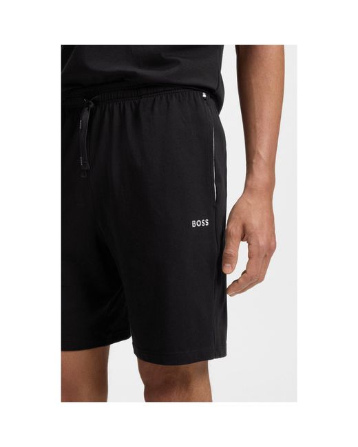 Boss Black Stretch-Cotton Shorts With Embroidered Logo for men