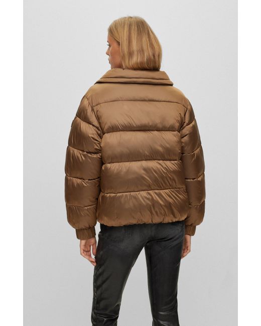 Boss Brown Regular-fit Puffer Jacket In Lustrous Fabric