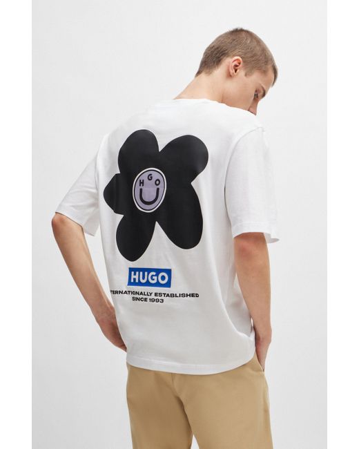 HUGO T-Shirt aus Baumwoll-Jersey mit Blumen-Logo-Artwork in White für Herren