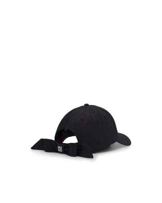 HUGO Black Logo-Embroidered Twill Cap With Bow Closure