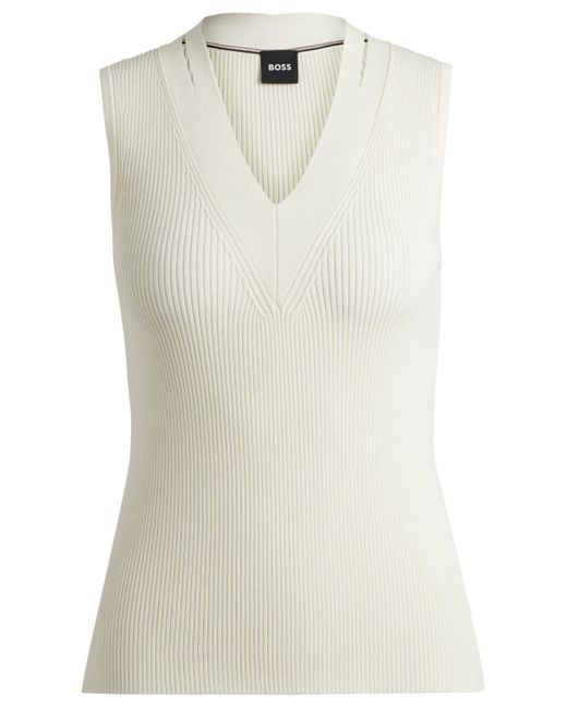 Boss Natural Sleeveless Knitted Top With Cut-out Details