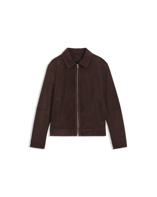 Boss Brown Suede Leather Jacket With Zip Closure for men