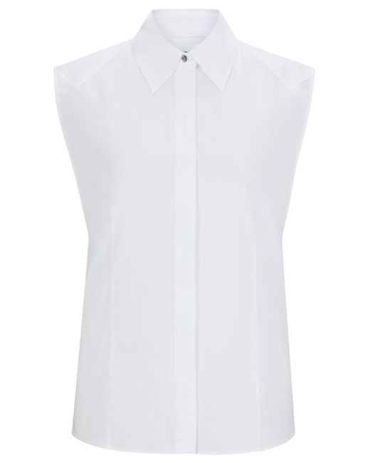 Boss White Sleeveless Blouse In Stretch-cotton Canvas