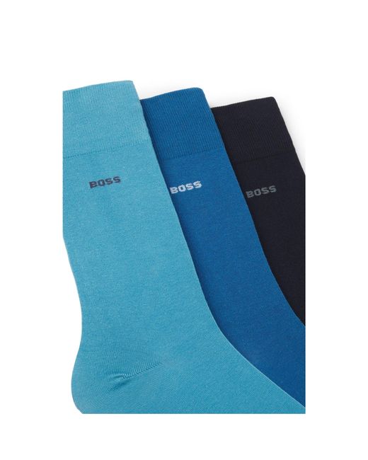 Boss Blue Three-Pack Of Regular-Length Socks for men