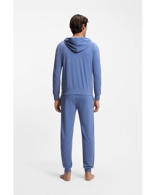Boss Hoodie Van Stretchkatoen Met Rits En Contrastbiezen in het Blue voor heren