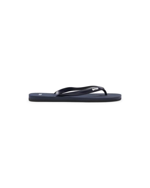 Boss Blue Italian-Made Flip-Flops With Contrast Logo Detail for men
