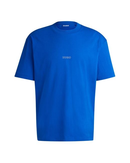 HUGO Blue Cotton-jersey T-shirt With Outline Logos for men