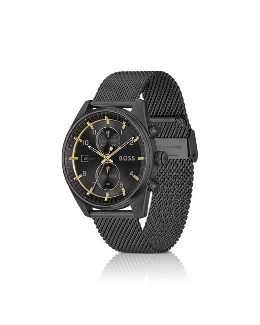 Boss Black Mesh-Bracelet Chronograph Watch With Tonal Dial for men