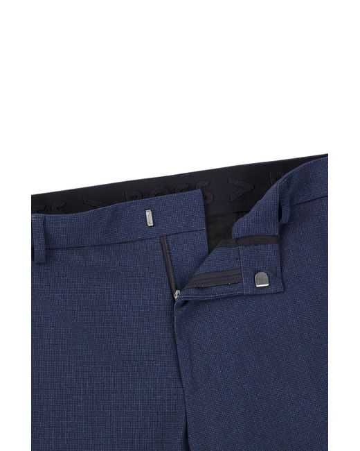 Boss Blue Slim-fit Trousers In Micro-patterned Performance-stretch Jersey for men