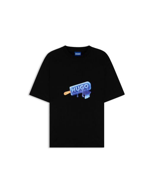 HUGO Black Cotton-Jersey T-Shirt With Ice-Lolly Artwork for men