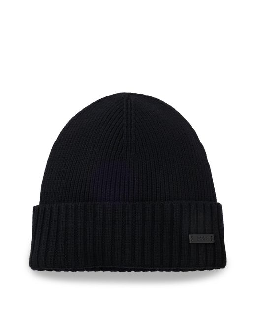 Bonnet côtelé en laine mérinos Boss pour homme en coloris Black