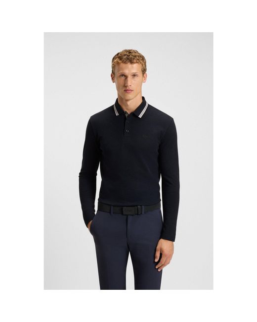 Boss Blue Cotton-Piqué Polo Shirt With Contrast Logo for men