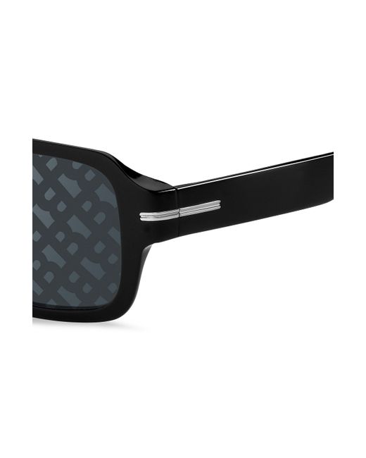 Boss Schwarze Sonnenbrille aus Acetat mit Monogramm-Muster auf den Gläsern in Black für Herren