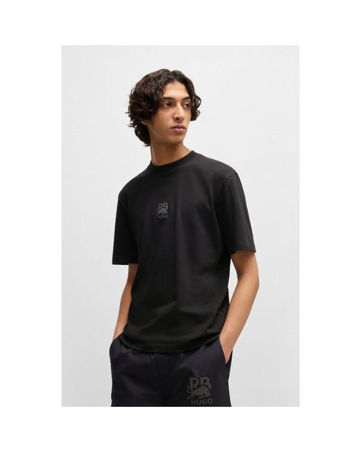 HUGO Black X Rb Cotton-Jersey T-Shirt With Carbon Stealth Logo for men