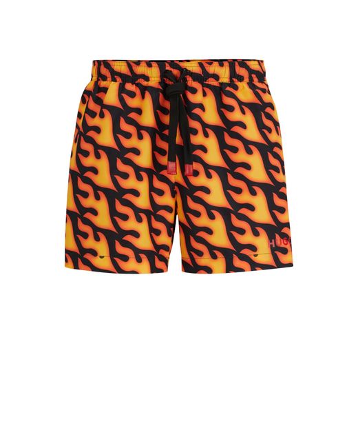 HUGO Orange Swim Shorts With Flame Print And Logo for men