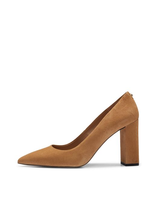 Boss Brown Suede Pumps With 9cm Block Heel