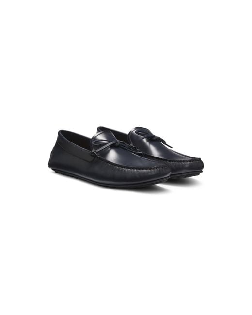 Boss Black Leather Driver Moccasins With Bow Trim for men