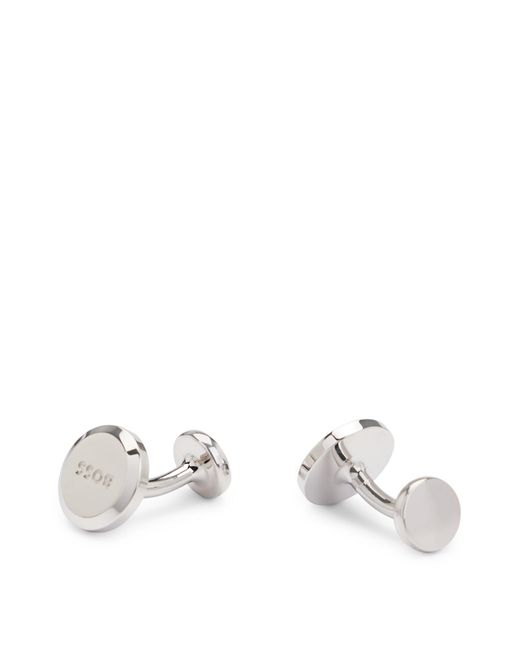 Boss White Round Polished-brass Cufflinks With Engraved Logo for men