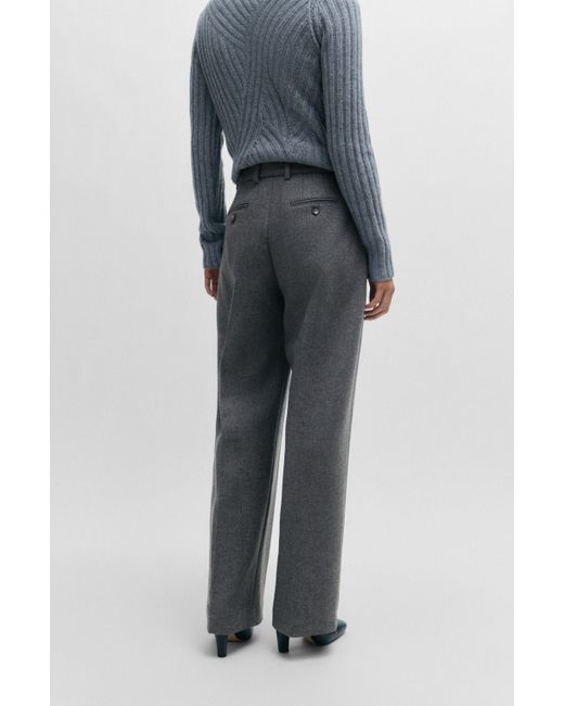Boss Gray Relaxed-fit Trousers In A Melange Wool Blend