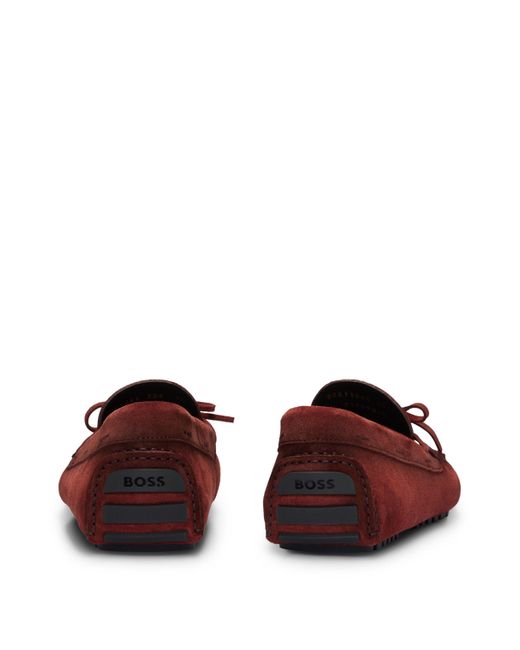 Boss Red Suede Moccasins With Buckled Upper Strap for men