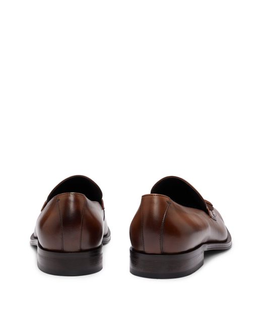 Boss Brown Leather Loafers With Tassel Trim for men