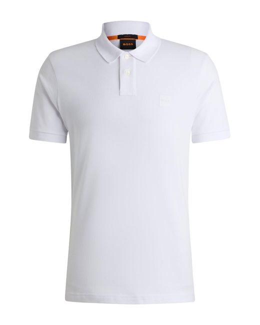 Boss White Stretch-cotton Slim-fit Polo Shirt With Logo Patch for men
