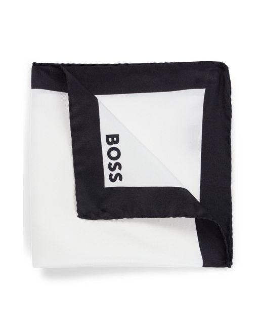Carré de poche en soie avec bordure et logo Boss pour homme en coloris Black