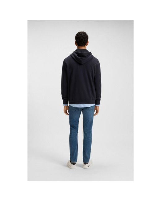 Boss Blue Cotton-Terry Hoodie With Logo Patch for men