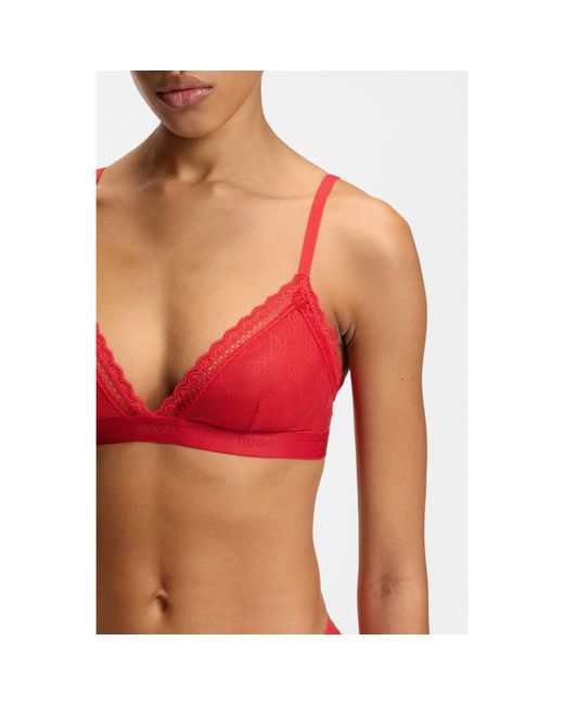 HUGO Red Lace Triangle Bra With Logo Waistband