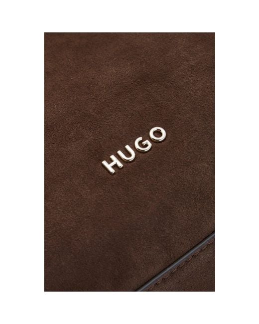HUGO Brown Dual-Material Faux-Leather Tote With Metal Logo