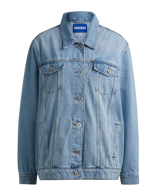 HUGO Boxy-fit Jacket In Blue Rigid Stonewashed Denim