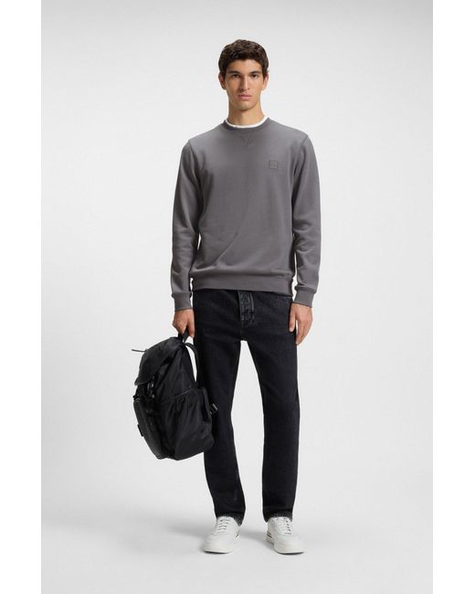 Boss Sweatshirt Van Katoenen Badstof Met Logopatch in het Gray voor heren