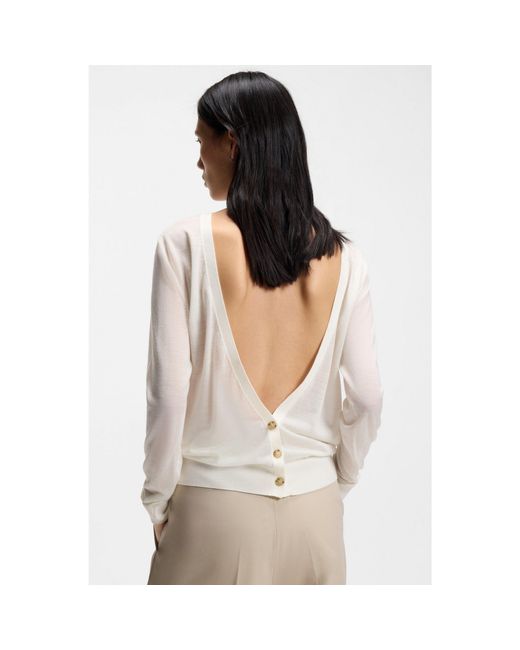 Boss Natural Knitted Cardigan With Rear Button Closure