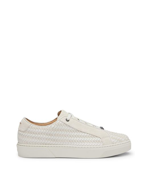 Boss White Gary Italian-made Woven Trainers In Leather And Suede for men