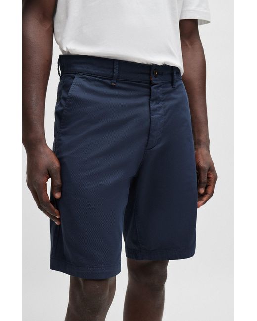 Boss Blue Slim-fit Shorts In Stretch-cotton Twill for men