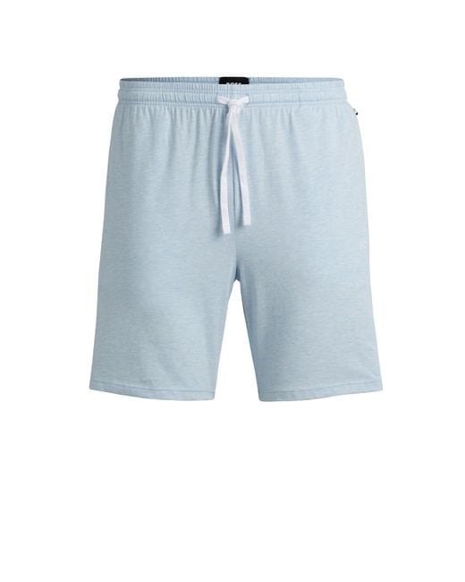 Boss Blue Stretch-cotton Regular-rise Shorts With Embroidered Logo for men