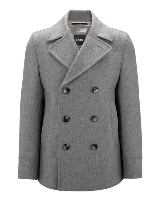 Boss Gray Wool-blend Slim-fit Coat With Double-breasted Closure for men
