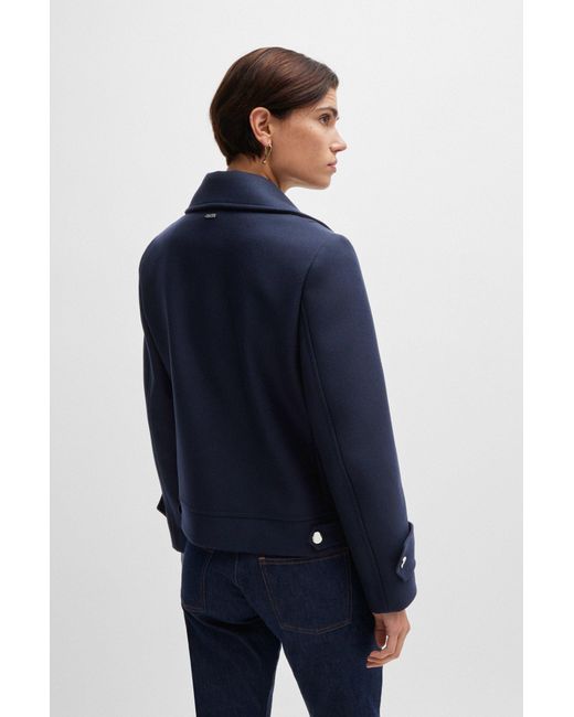 Boss Blue Double-breasted Coat In A Wool Blend With Cashmere