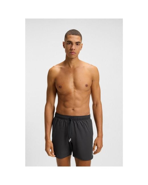 Boss Black Swim Shorts With Signature Stripe And Logo for men