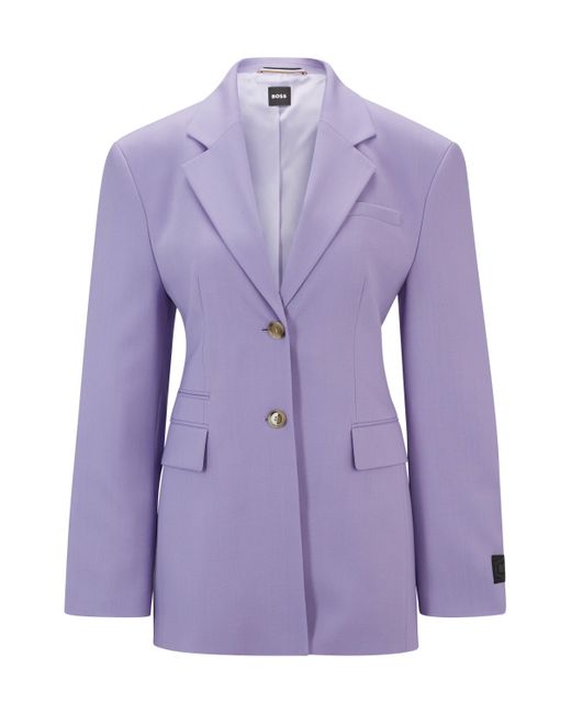 Boss Purple Slim-fit Jacket In Wool Twill