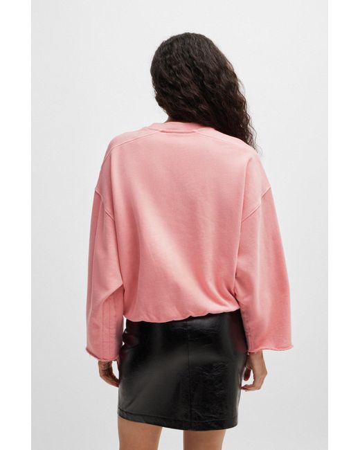 Boss Pink Cotton-terry Sweatshirt With Drawcord Cuffs