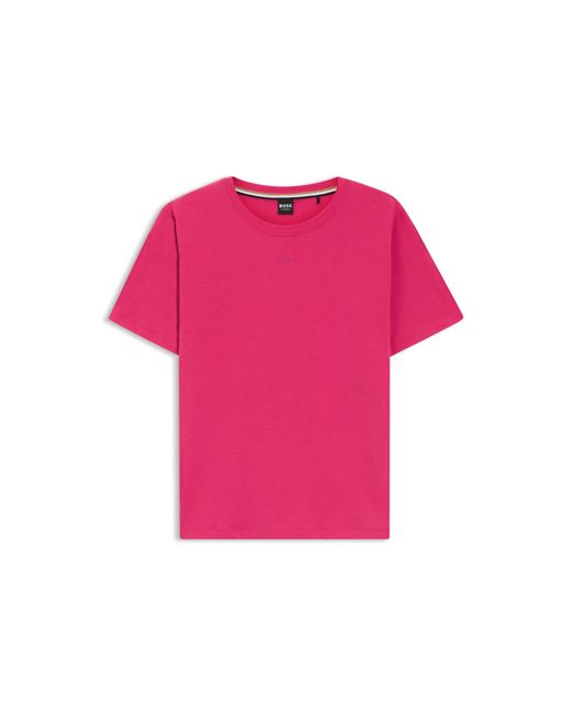 Boss Pink Stretch-Cotton Pyjama T-Shirt With Logo Print