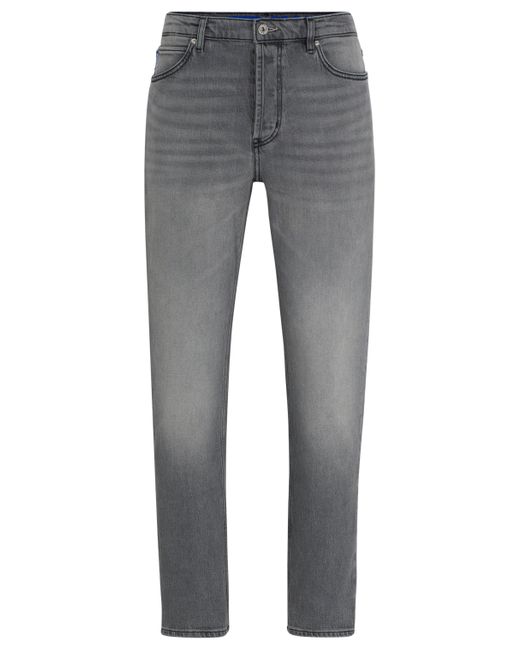 HUGO Graue Tapered-Fit Jeans aus Stretch-Denim in Gray für Herren