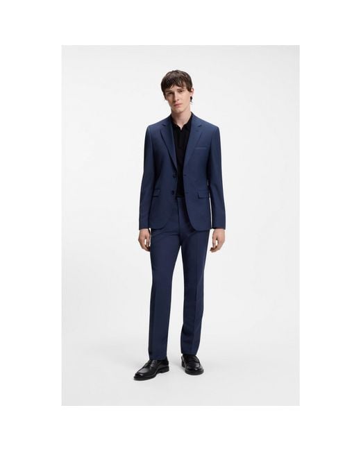 HUGO Blue Wool-Blend Two-Piece Extra-Slim-Fit Suit for men