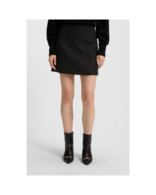HUGO Black Sparkling Bouclé Mini Skirt With Chain-Tape Trim